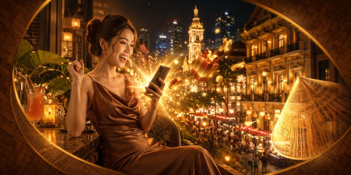 Người dùng TP.HCM đội nón lá sử dụng điện thoại chơi casino trực tuyến một cách an toàn