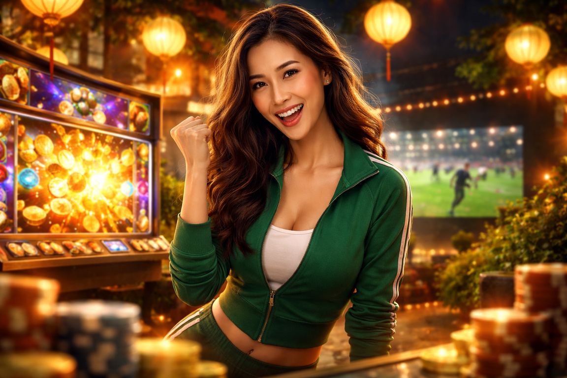 Người chơi tại Hội An thưởng thức slots game dưới ánh đèn lồng lung linh ban đêm