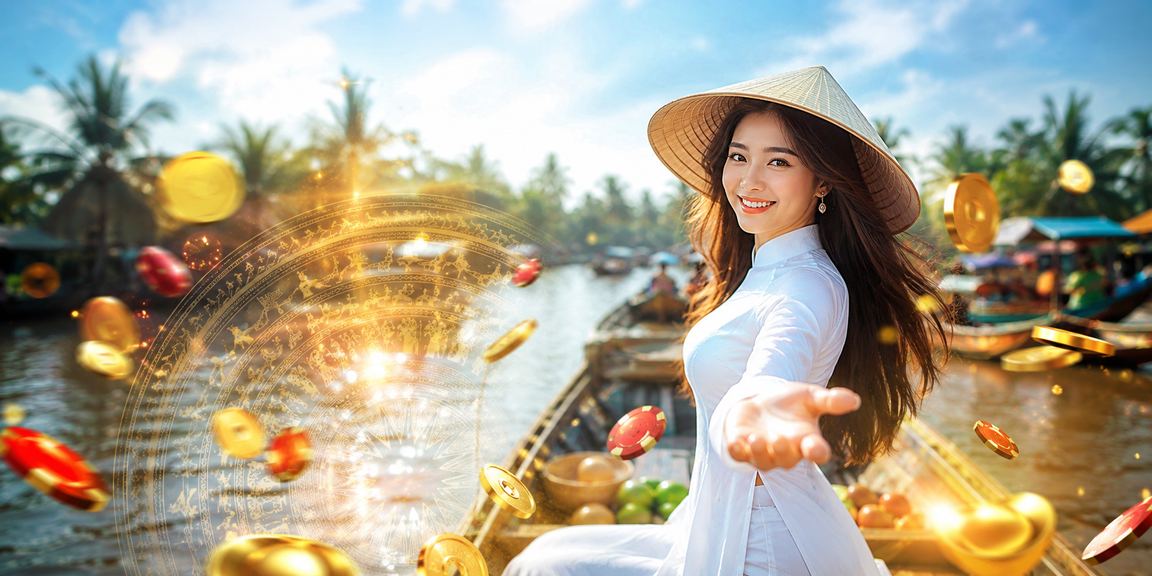 Không gian giải trí casino tại vùng Mekong với áo dài truyền thống và chương trình khuyến mãi